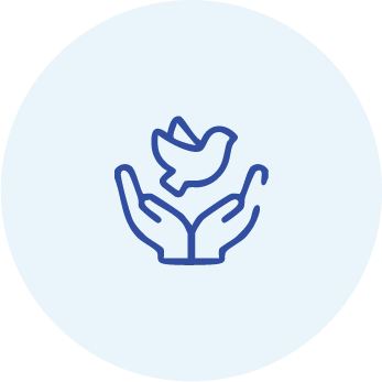 Hands holding a dove icon