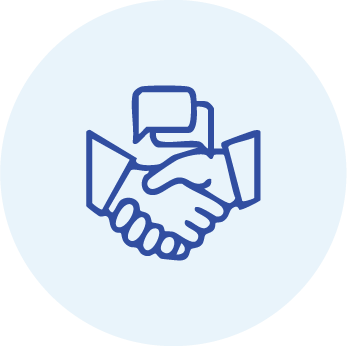 People shaking hands over an agreement icon